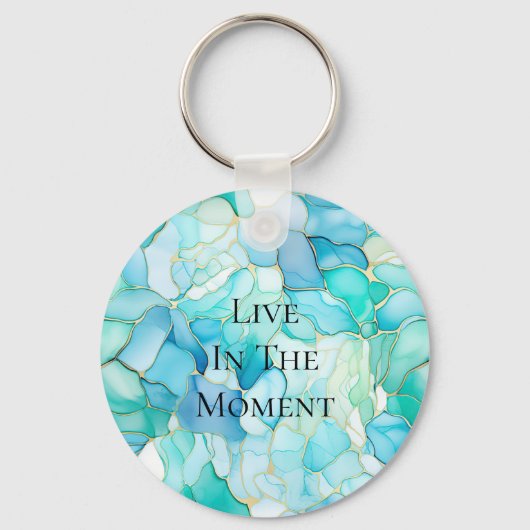 Mint Aqua Pearl Gold Marble Sleutelhanger (Voorkant)