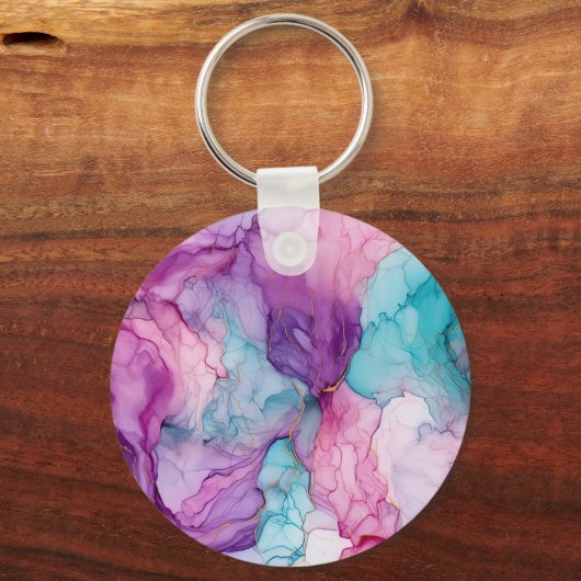 Mint Aqua Pearl Gold Marble Sleutelhanger (Achterkant)