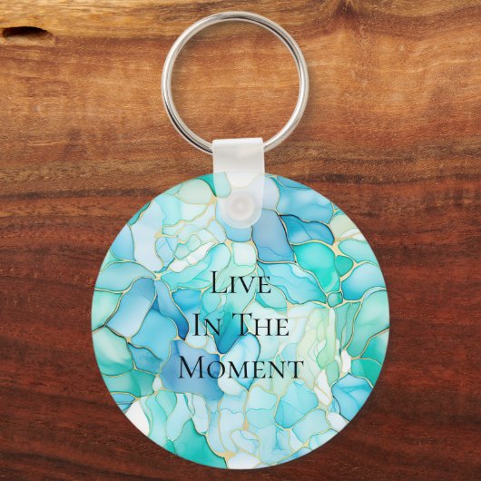 Mint Aqua Pearl Gold Marble Sleutelhanger (Voorkant)