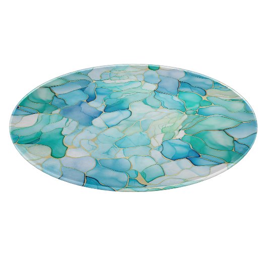 Mint Aqua Pearl Gold Marble Snijplank (Hoek)