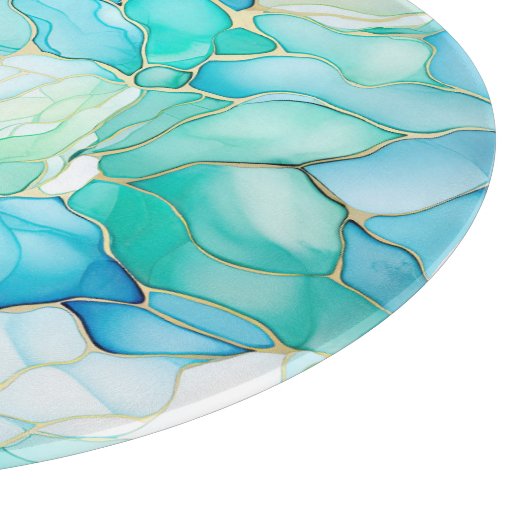 Mint Aqua Pearl Gold Marble Snijplank (Hoek)
