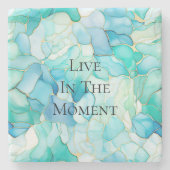 Mint Aqua Pearl Gold Marble Stenen Onderzetter (Voorkant)