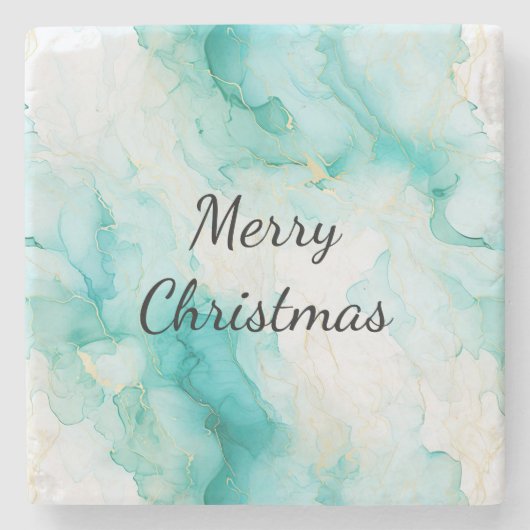 Mint Aqua Pearl Gold Marble Stenen Onderzetter (Voorkant)