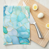 Mint Aqua Pearl Gold Marble Theedoek (Quarter Fold)