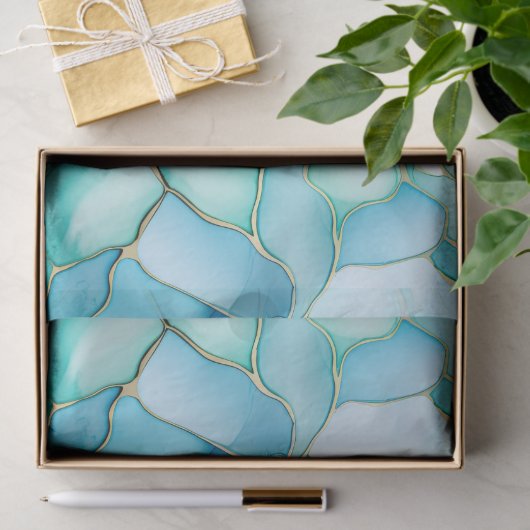 Mint Aqua Pearl Gold Marble Tissuepapier (Geschenk)