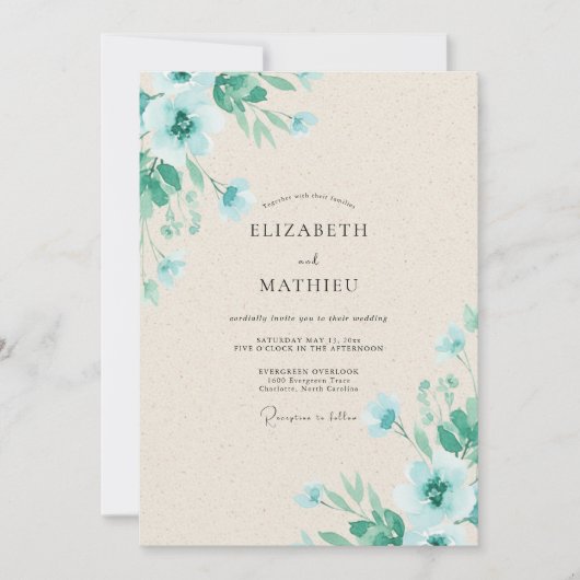 Mint Aqua Petal Bruiloft Kaart (Voorkant)