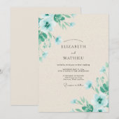 Mint Aqua Petal Bruiloft Kaart (Voorkant / Achterkant)
