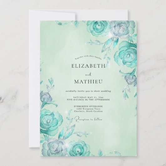 Mint Aqua Roze Bruiloft Kaart (Voorkant)