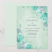 Mint Aqua Roze Bruiloft Kaart (Voorkant / Achterkant)