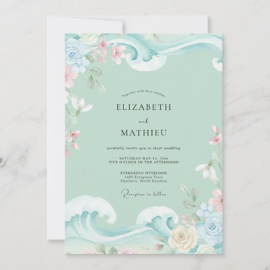 Mint Aqua Trouwbloemen Bruiloft Kaart (Voorkant)