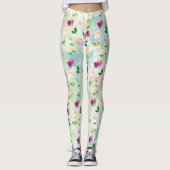 Mint Aqua  Waterverf Bloemen Leggings (Voorkant)