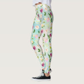 Mint Aqua  Waterverf Bloemen Leggings (Links)