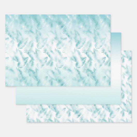 Mint Aqua White Tropical Beach Bladeren Inpakpapier Vel (Set)