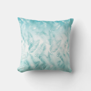 Mint Aqua White Tropical Beach Leaves           Kussen