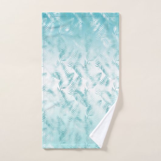 Mint Aqua White Tropical Leaves     Bad Handdoek (Handdoek)