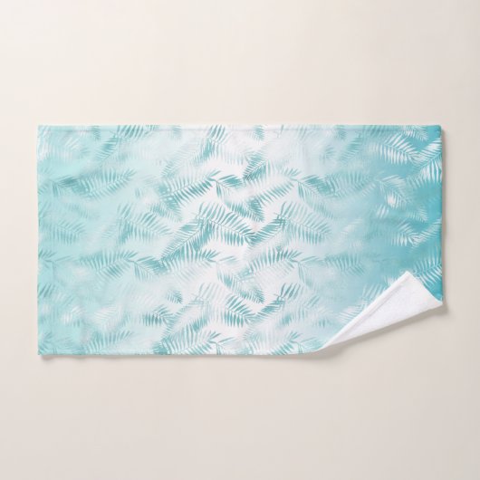 Mint Aqua White Tropical Leaves     Bad Handdoek (Handdoek)