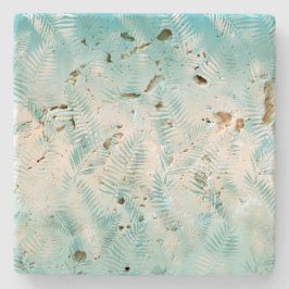 Mint Aqua White Tropical Leaves Stenen Onderzetter