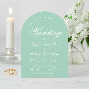 Mint Arch Eenvoudige Kalligrafie Modern Green Wedd Kaart