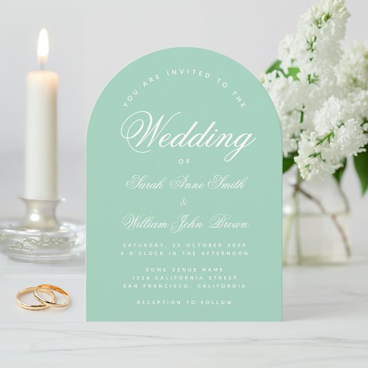 Mint Arch Eenvoudige Kalligrafie Modern Green Wedd Kaart