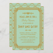 Mint Art Deco Baby shower Uitnodigt Kaart (Voorkant / Achterkant)
