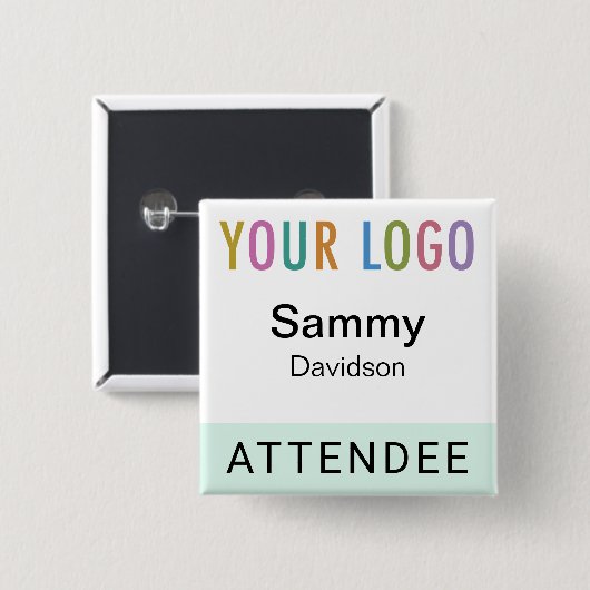 Mint Attendee Naam Badge met Logo Pinback Square Vierkante Button 5,1 Cm (Voorkant /achterkant)