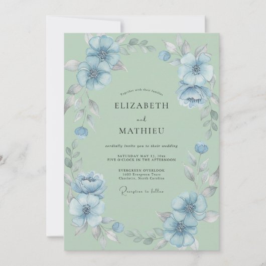 Mint Azure Bruiloft Kaart (Voorkant)