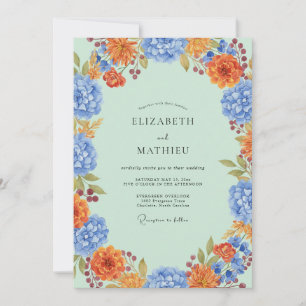 Mint Azure Hydrangea Eucalyptus Bruiloft Kaart