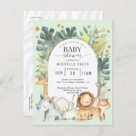 Mint baby boy douche Oerwoud safari dieren Uitnodiging Briefkaart