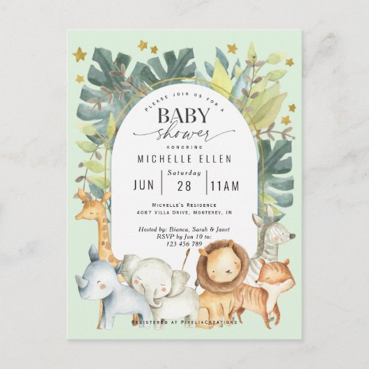 Mint baby boy douche Oerwoud safari dieren Uitnodiging Briefkaart (Voorkant)