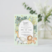 Mint baby boy douche Oerwoud safari dieren Uitnodiging Briefkaart (Staand voorkant)