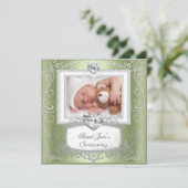 Mint Baby Girl of Boy Christening Baptism Cross Aankondiging (Staand voorkant)