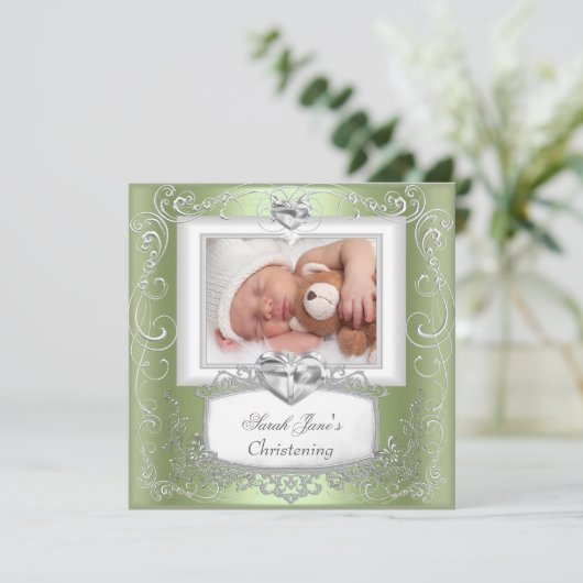 Mint Baby Girl of Boy Christening Baptism Cross Aankondiging (Staand voorkant)