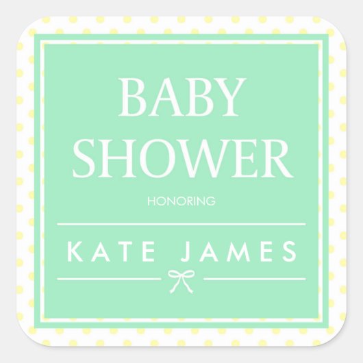 Mint Baby shower lint met gele stippen Vierkante Sticker (Voorkant)