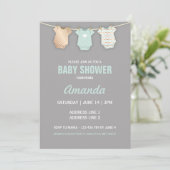 Mint Baby shower uitnodiging, waslijn thema Kaart (Staand voorkant)