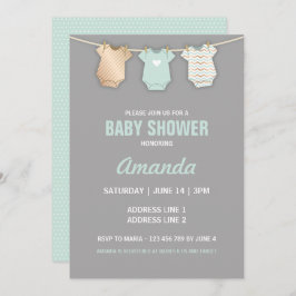 Mint Baby shower uitnodiging, waslijn thema Kaart