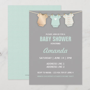 Mint Baby shower uitnodiging, waslijn thema Kaart