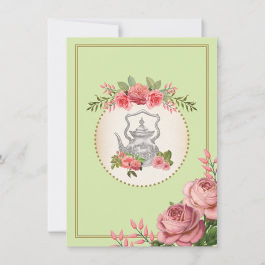 Mint  Baby Tea Party Bloementheepot Uitnodigen Kaart (Achterkant)