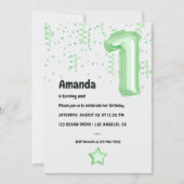 Mint ballon 1e verjaardag uitnodiging (Voorkant)