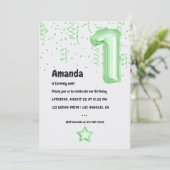 Mint ballon 1e verjaardag uitnodiging (Staand voorkant)