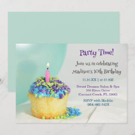 Mint Ballon blauwe cupcake Verjaardag Uitnodiging