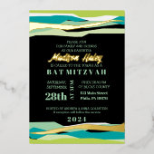 Mint Bar Bat Mitzvah Uitnodiging met Gold Foil (Voorkant)