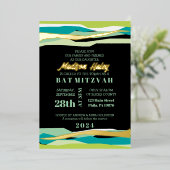 Mint Bar Bat Mitzvah Uitnodiging met Gold Foil (Staand Voorkant)