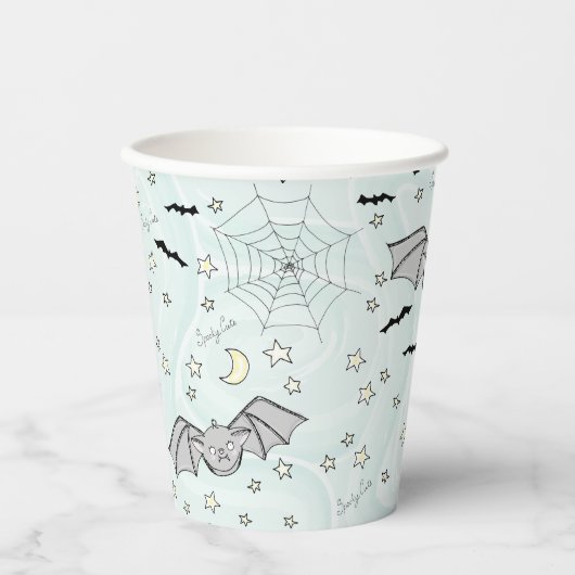 Mint Batty, Stars & Moons Spooky Schattige Papieren Bekers (Voorkant)