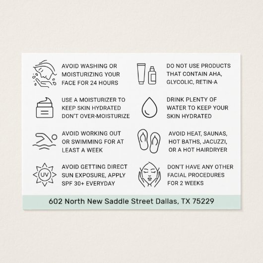 Mint BB Glow Facial After Care Instruction Kaart (Achterkant)