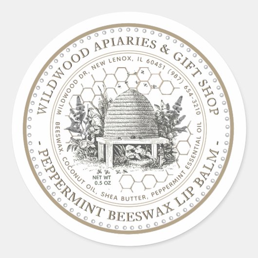 Mint Beeswax Lip Balm Skep in Mint Garden Ronde Sticker (Voorkant)