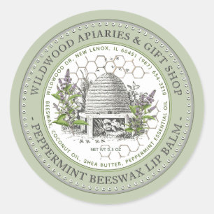 Mint Beeswax Lip Balm Skep in Mint Garden Ronde Sticker