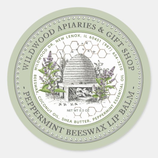 Mint Beeswax Lip Balm  Skep in Mint Garden Ronde Sticker (Voorkant)