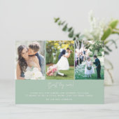 Mint beste dag ooit drie foto bruiloft dank u bedankkaart (Staand voorkant)