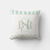MINT BISQUE STIPPEN STREPEN Monogrammed Kussen (Voorkant)