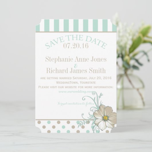 MINT BISQUE STIPPEN STRIPES Save the Date Kaart (Staand voorkant)